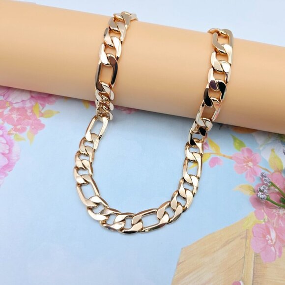 "Thick Rose Gold Figaro Chain Necklace for Men & Women, 24 Inch, XPNL0085 - Picture 6 of 12